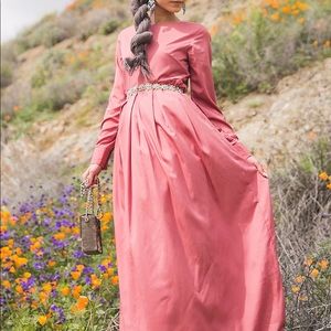 Pleated maxi long sleeve dress
